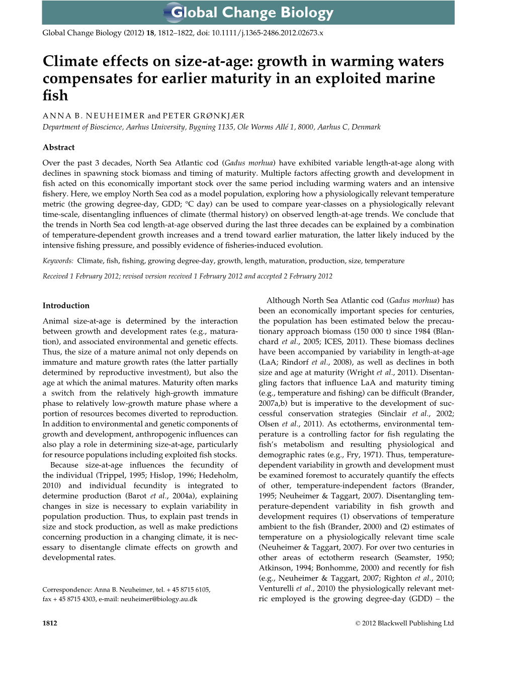 Climate Effects on Sizeatage: Growth in Warming Waters Compensates For