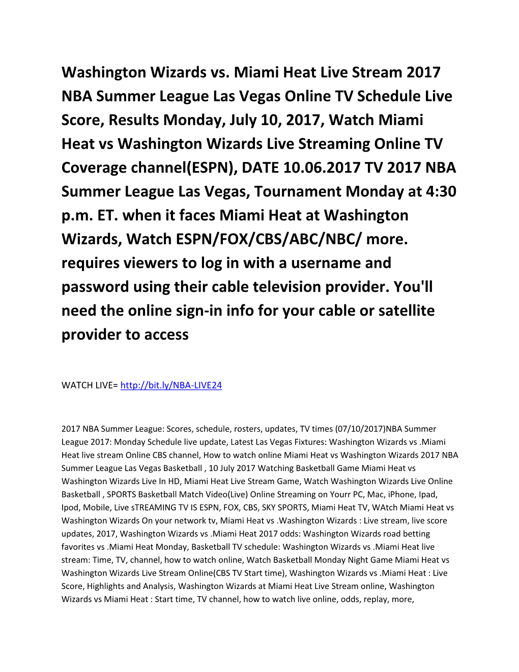 Washington Wizards Vs. Miami Heat Live Stream 2017 NBA Summer