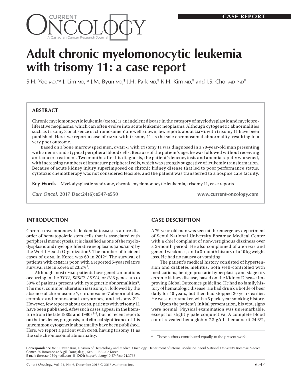 Adult Chronic Myelomonocytic Leukemia with Trisomy 11: a Case Report