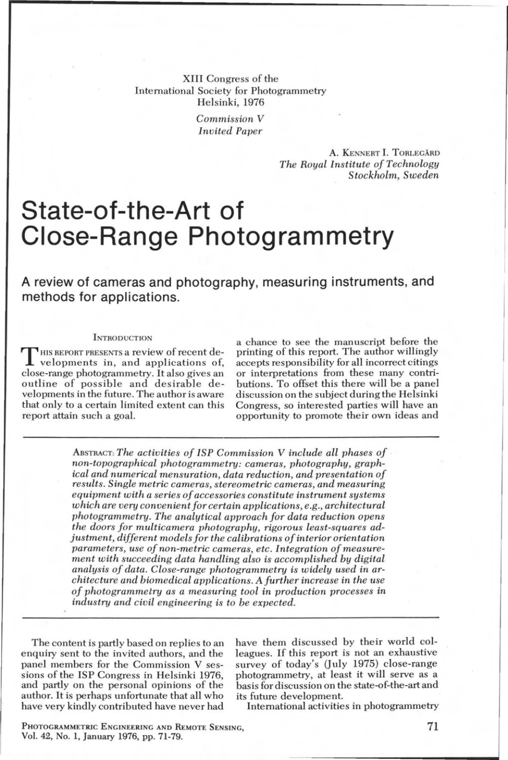 State-Of-The-Art of Close-Range Photogrammetry