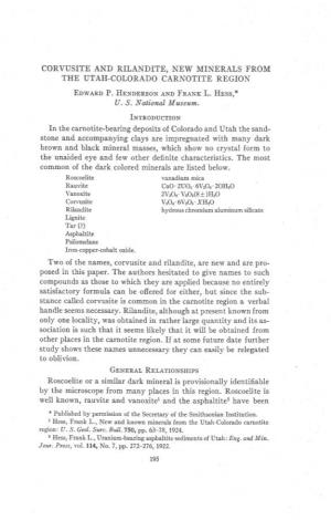 CORVUSITE and RILANDITE, NEW MINERALS from the UTAH-COLORADO CARNOTITE REGIOI{ Eowenn P