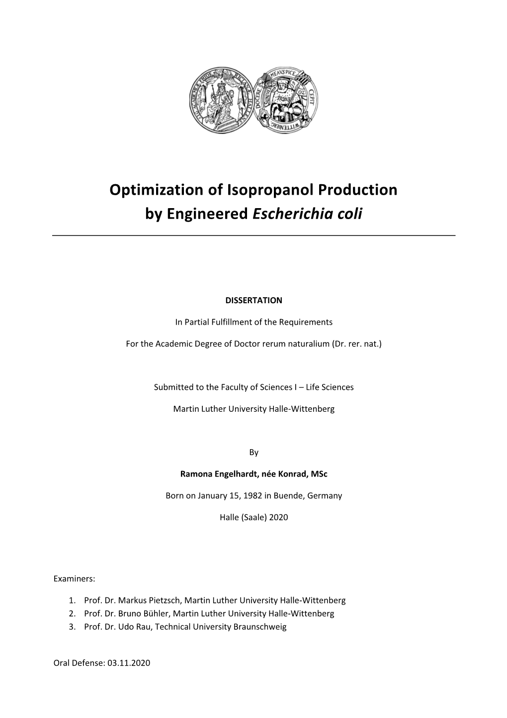 Optimization of Isopropanol Production by Engineered Escherichia Coli