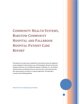 Barstow Community Hospital and Fallbrook Hospital Patient Care Report