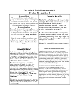 3Rd and 4Th Grade News from the U October 29-November 2 Dresslar