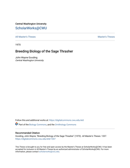 Breeding Biology of the Sage Thrasher