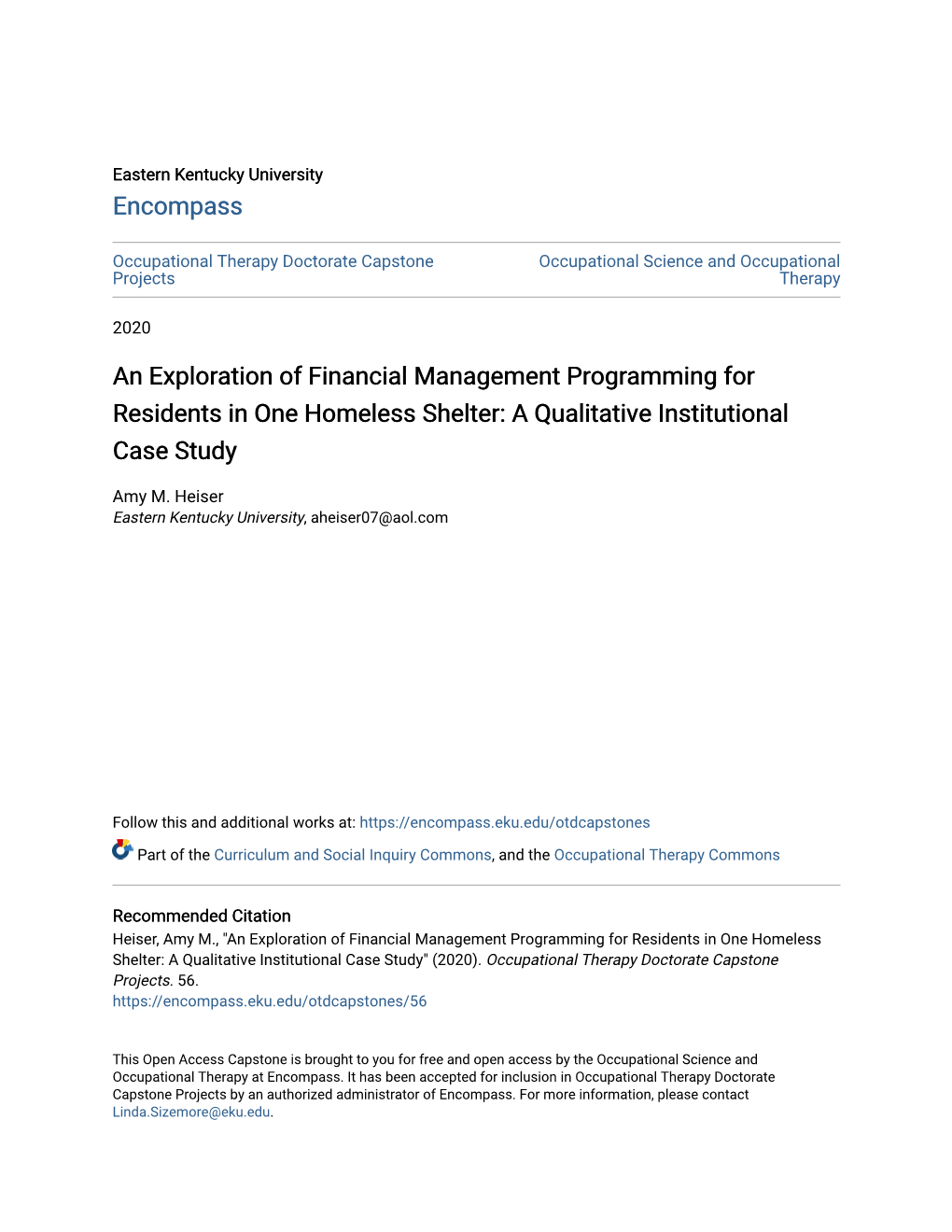 An Exploration of Financial Management Programming for Residents in One Homeless Shelter: a Qualitative Institutional Case Study