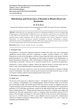 Distribution and Occurrence of Desmids in Bhadra Reservoir, Karnataka