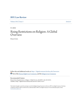 Rising Restrictions on Religion: a Global Overview Brian J