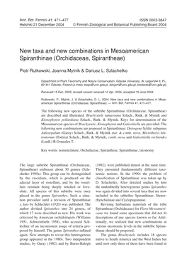 New Taxa and New Combinations in Mesoamerican Spiranthinae (Orchidaceae, Spirantheae)
