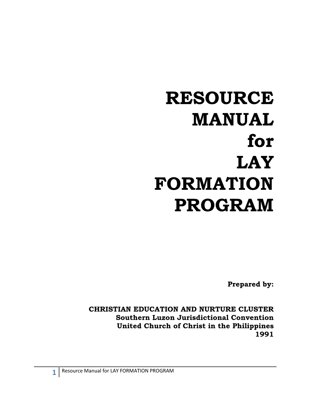 RESOURCE MANUAL for LAY FORMATION PROGRAM