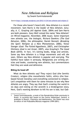 New Atheism and Religion by Swami Sunirmalananda1