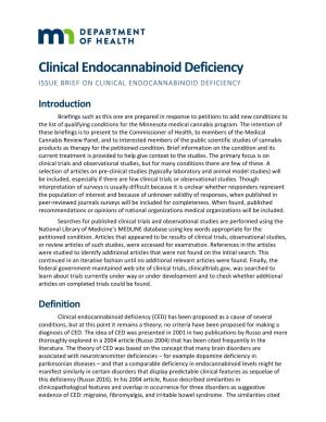 Clinical Endocannabinoid Deficiency ISSUE BRIEF on CLINICAL ENDOCANNABINOID DEFICIENCY