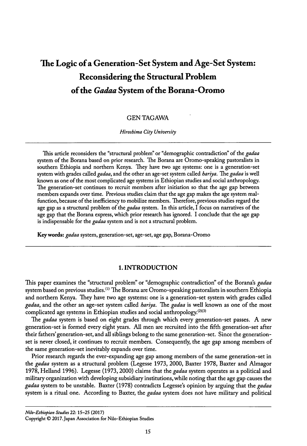 The Logic of a Generation-Set System and Age-Set System: Reconsidering the Structural Problem of the Gadaa System of the Borana-Oromo