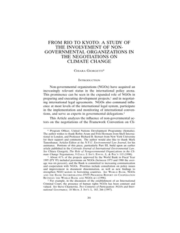 From Rio to Kyoto: a Study of the Involvement of Non- Governmental Organizations in the Negotiations on Climate Change