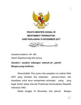 Pidato Menteri Sosial Ri Menyambut Peringatan Hari Pahlawan 10 November 2017