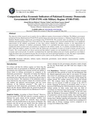 Comparison of Key Economic Indicators of Pakistani Economy: Democratic Governments (FY89-FY99) with Military Regime (FY00-FY05)