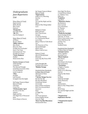 Undergraduate Jazz Repertoire List