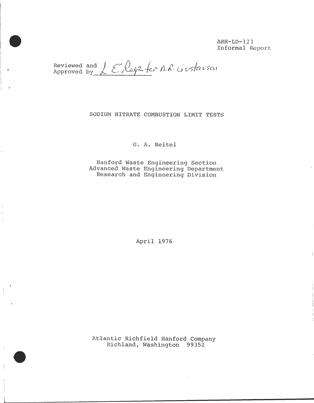 Sodium Nitrate Combustion Limit Tests