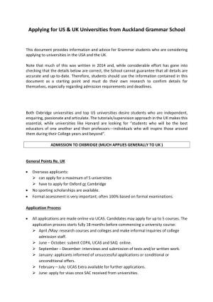 Applying for US & UK Universities from Auckland Grammar School