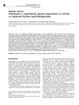 Interleukin-1 Superfamily Genes Expression in Normal Or Impaired Human Spermatogenesis