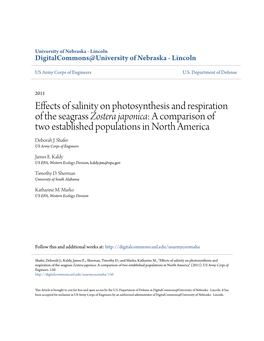 Effects of Salinity on Photosynthesis and Respiration of the Seagrass Zostera Japonica: a Comparison of Two Established Populations in North America Deborah J