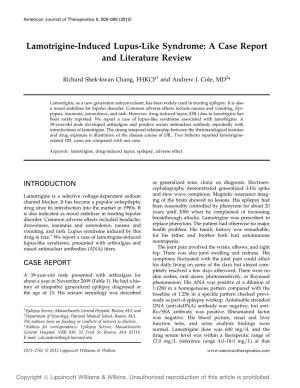 Lamotrigine-Induced Lupus-Like Syndrome: a Case Report and Literature Review