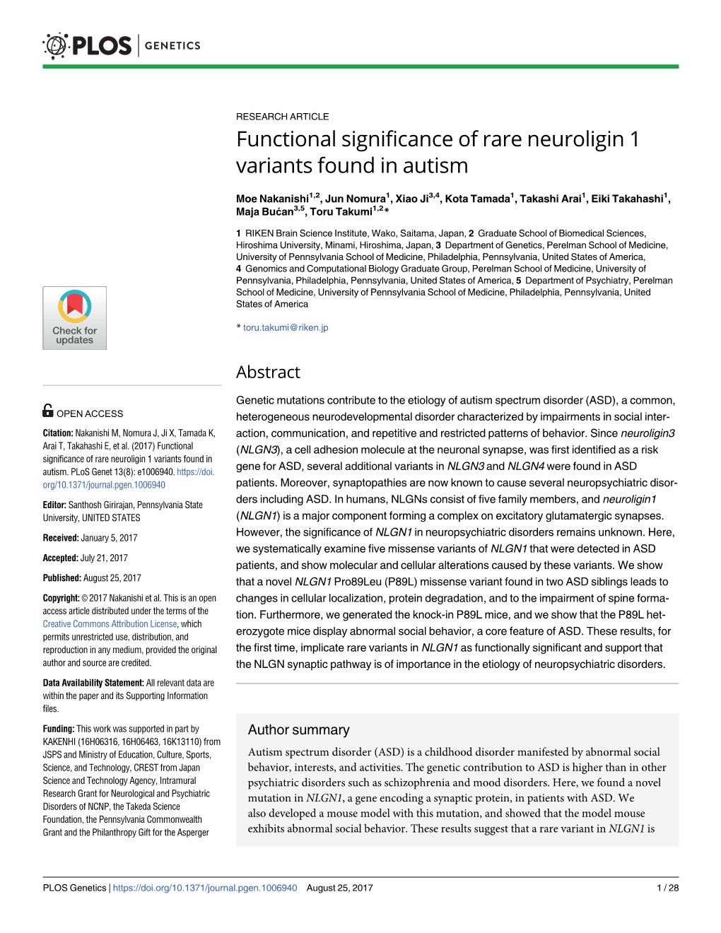 Functional Significance of Rare Neuroligin 1 Variants Found in Autism