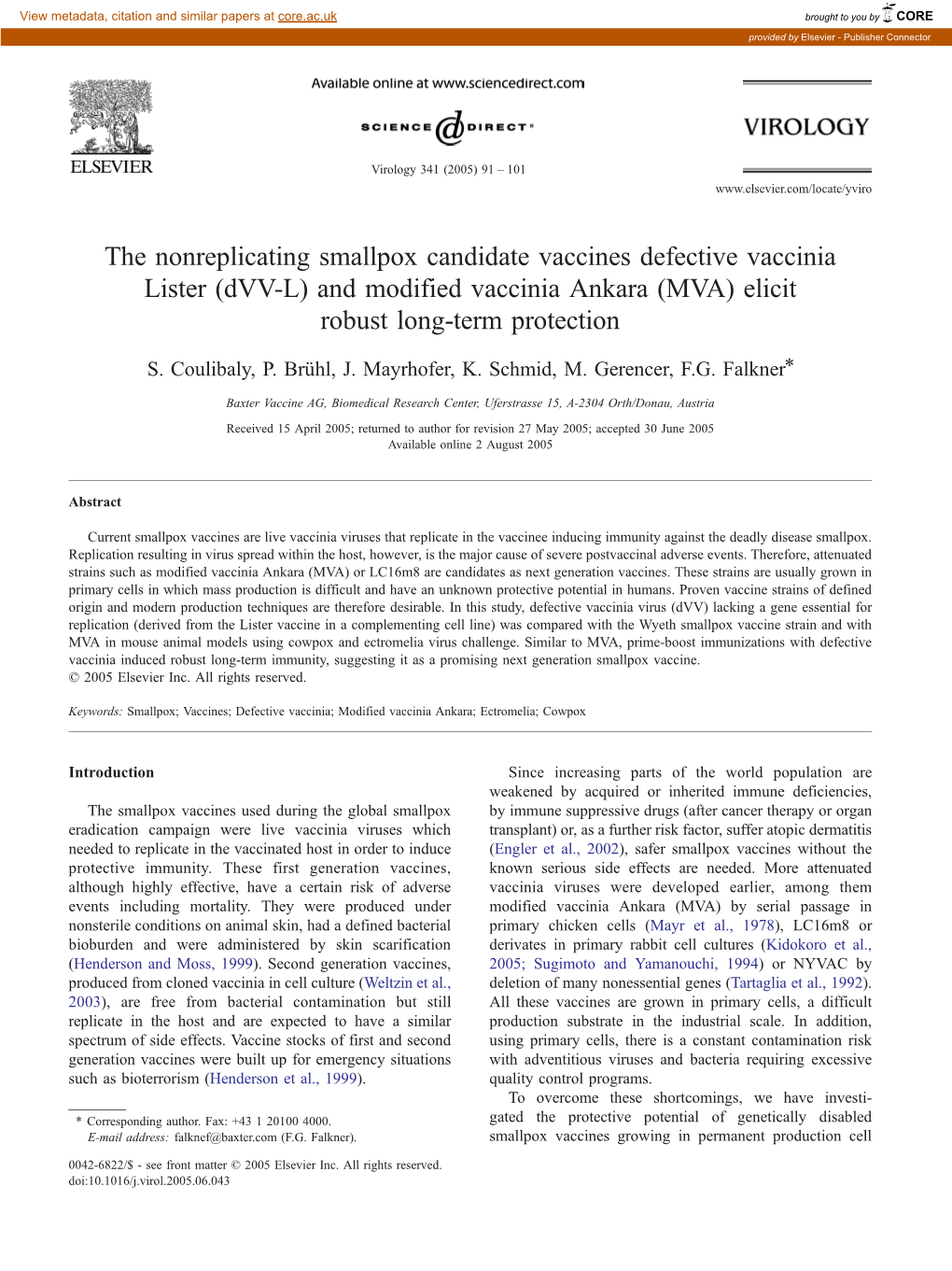 And Modified Vaccinia Ankara (MVA) Elicit Robust Long-Term Protection