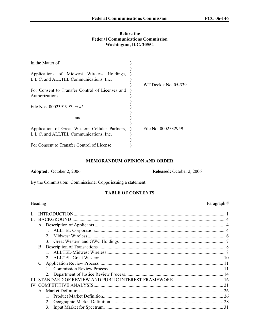 Federal Communications Commission FCC 06-146 Before the Federal