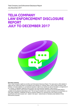 Telia Company Law Enforcement Disclosure Report July to December 2017
