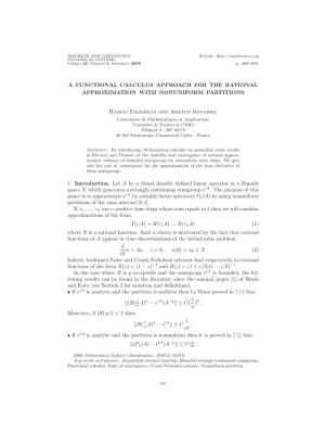 A FUNCTIONAL CALCULUS APPROACH for the RATIONAL APPROXIMATION with NONUNIFORM PARTITIONS Hassan Emamirad and Arnaud Rougirel 1