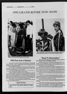"Road to Restoration" This Is Thefirst Ofa Three-Pa- Rt Series Ofstories About Grand Ronde 1993 Pow-Wo- W a Success Tribal Restoration