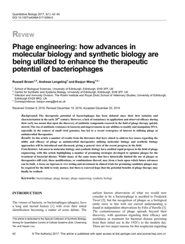 Phage Engineering: How Advances in Molecular Biology and Synthetic Biology Are Being Utilized to Enhance the Therapeutic Potential of Bacteriophages