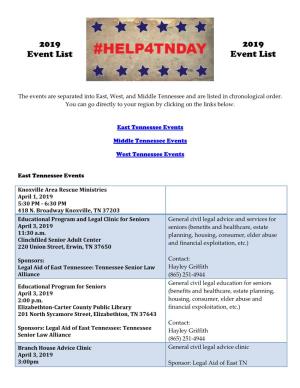 List of HELP4TN Events