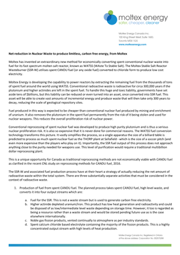 Net Reduction in Nuclear Waste to Produce Limitless, Carbon Free Energy, from Moltex