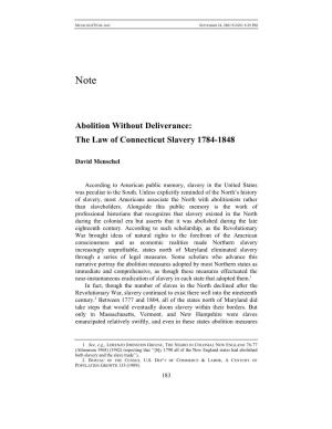 Abolition Without Deliverance: the Law of Connecticut Slavery 1784-1848