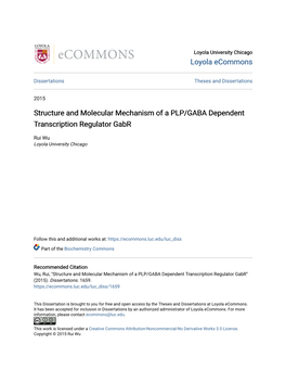 Structure and Molecular Mechanism of a PLP/GABA Dependent Transcription Regulator Gabr