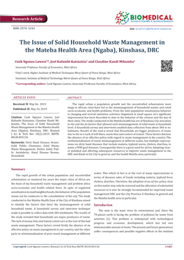 The Issue of Solid Household Waste Management in the Mateba Health Area (Ngaba), Kinshasa, DRC