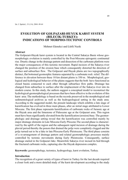 Evolution of Golpazari-Huyuk Karst System (Bilecik-Turkey): Indications of Morpho-Tectonic Controls
