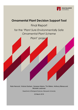 Ornamental Plant Decision Support Tool Final Report for the ‘Plant Sure Environmentally Safe Ornamental Plant Scheme Plant’ Project