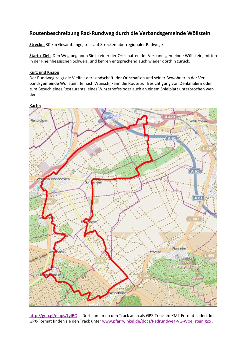 Routenbeschreibung Rad-Rundweg Durch Die Verbandsgemeinde Wöllstein