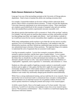 Robin Hanson Statement on Teaching