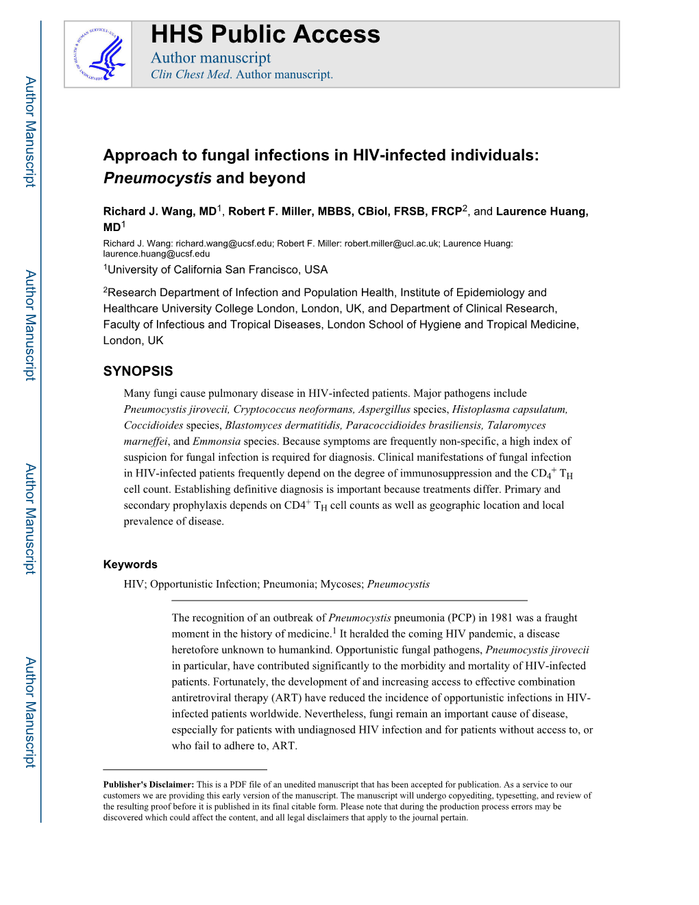 Approach to Fungal Infections in HIV-Infected Individuals: Pneumocystis and Beyond