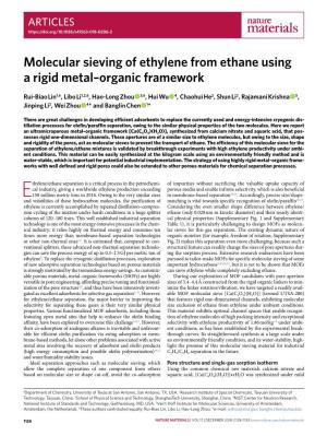 Molecular Sieving of Ethylene from Ethane Using a Rigid Metal–Organic Framework