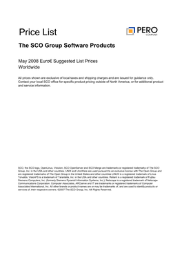 Price List the SCO Group Software Products
