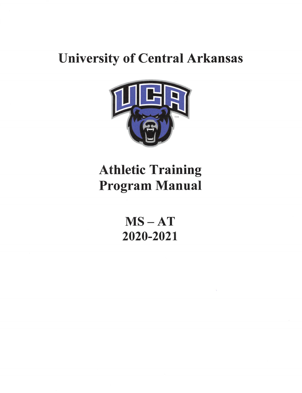 University of Central Arkansas Athletic Training Program Manual