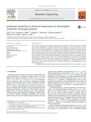 Isobutanol Production at Elevated Temperatures in Thermophilic Geobacillus Thermoglucosidasius