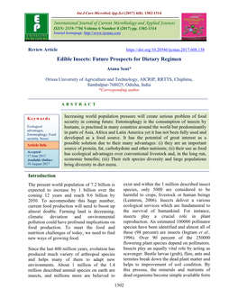 Edible Insects: Future Prospects for Dietary Regimen