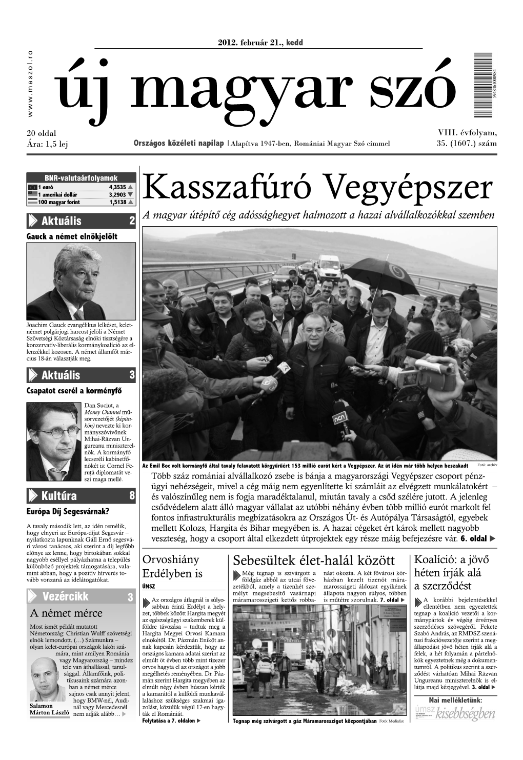 Új Magyar Szó 8. Évf. 35. (1607.) Sz. (2012. Február 21., Kedd)