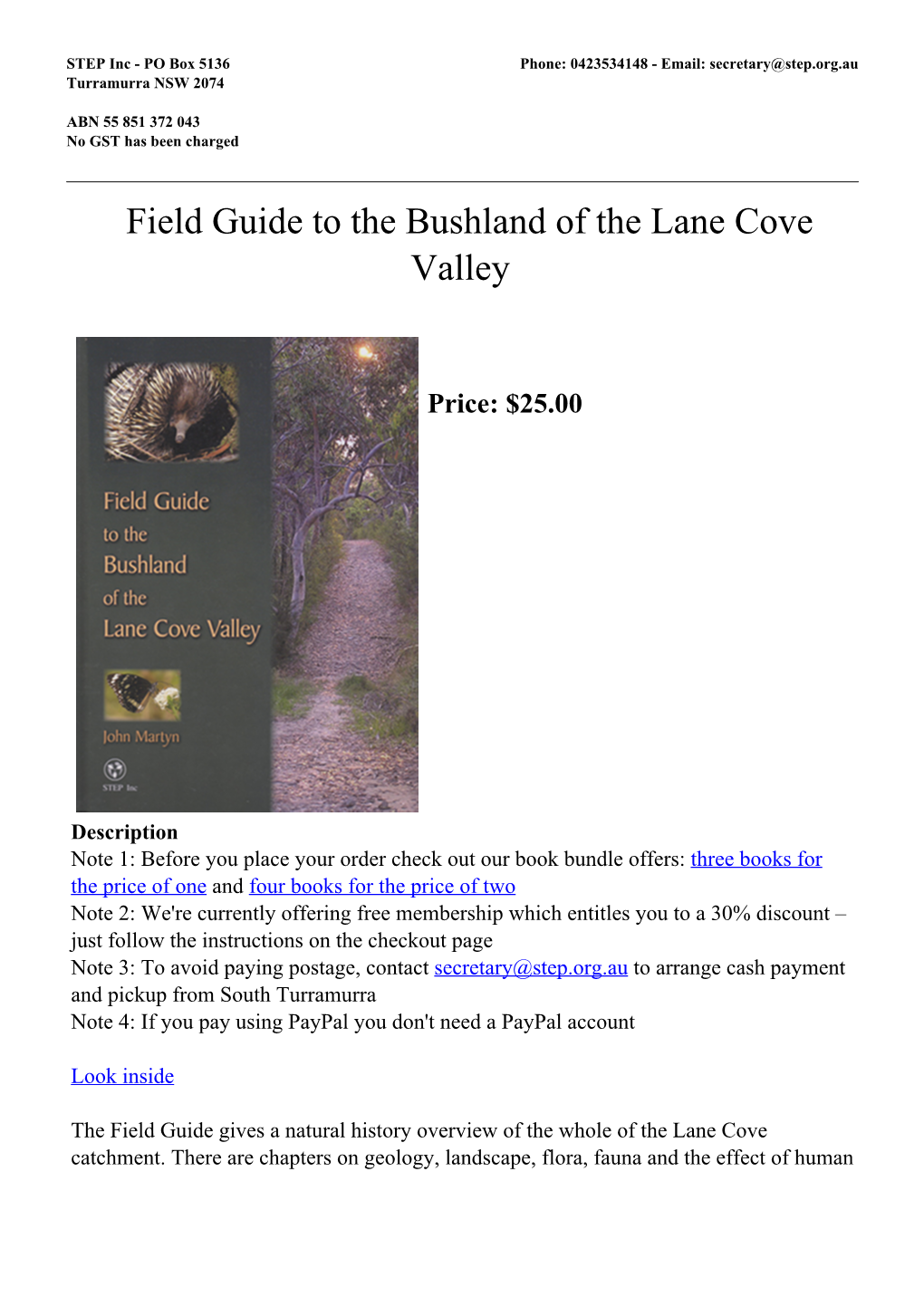 Field Guide to the Bushland of the Lane Cove Valley